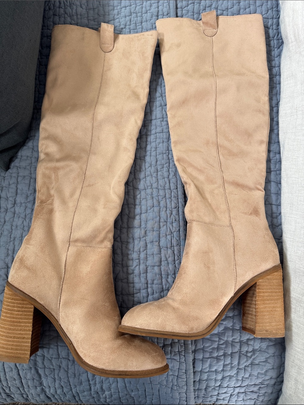 Classic Tan Suede Knee-High Block Heel Boots - Never Worn